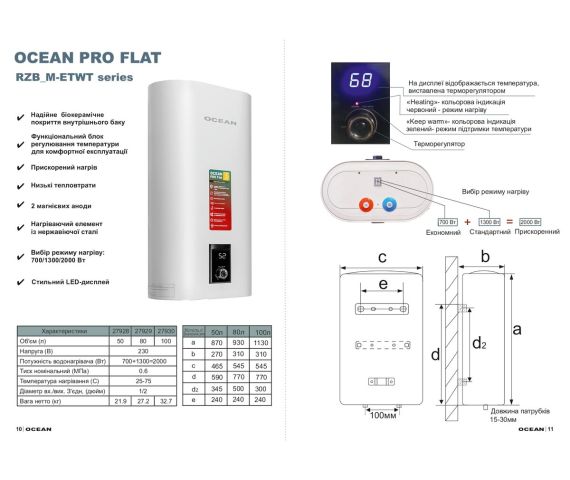 Водонагреватель (бойлер) OCEAN FLAT RZB80M ET+WT, изображение 8